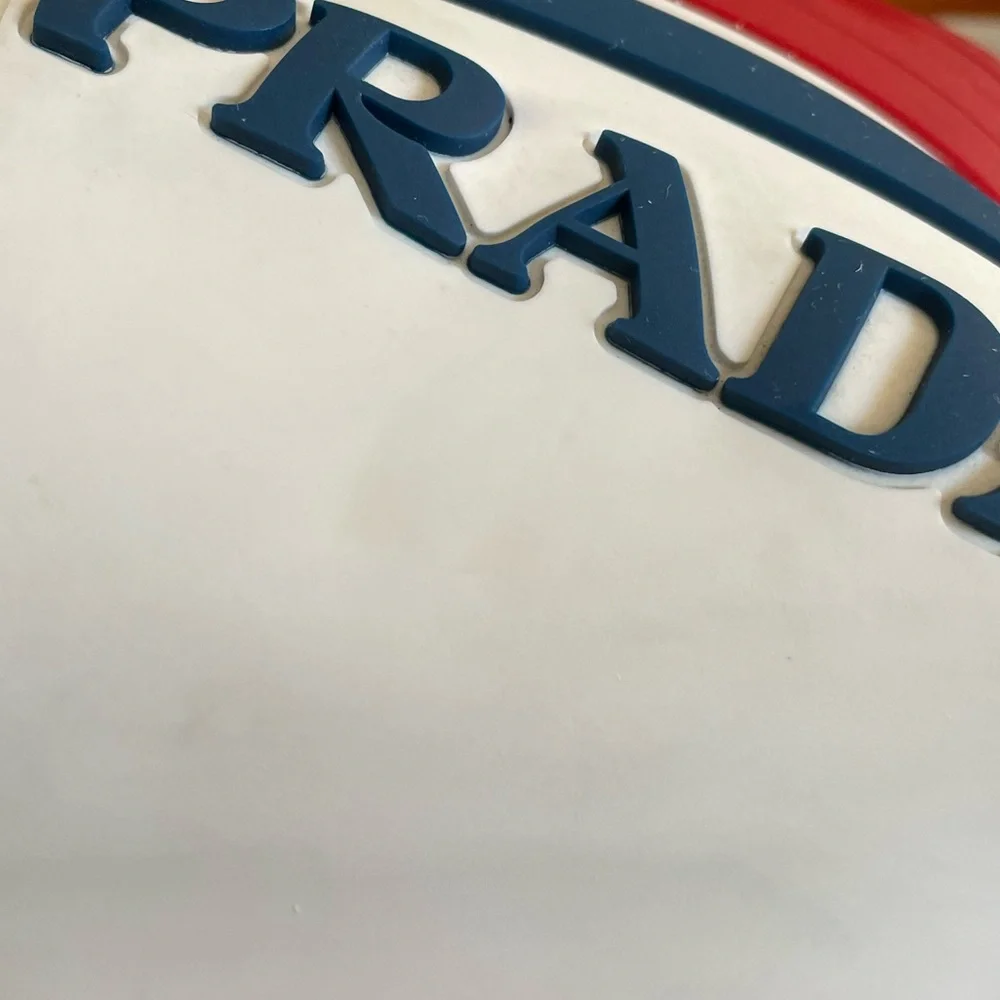 Prada Logo Embossed Poolside Slides Sandals Bianco- Rossi US size 12